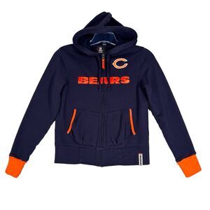 Chicago Bears Shirt Womens Small Orange Navy Blue Zip‎ Up Hoodie NFL Team Reebok